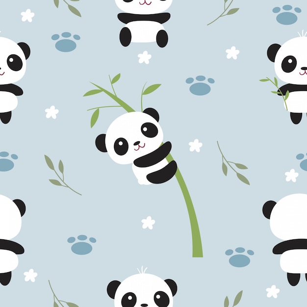 Modèle Sans Couture Mignon Arbre Panda Et Bambou