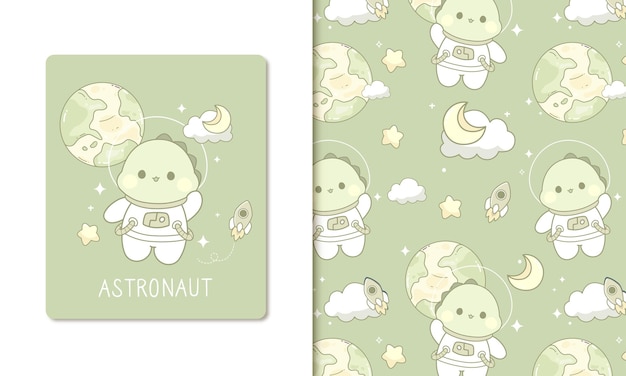 Modèle Sans Couture Mignon Astronaute Dino Pour Papier Peint Motif Bébé