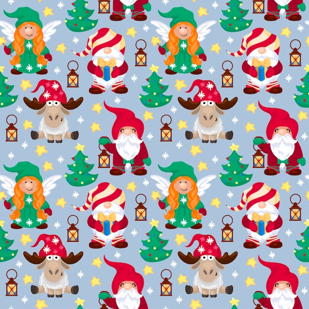 Modèle sans couture mignon petit Noël Gnome Vector Illustration Set Scandinavian Nordic Gnome