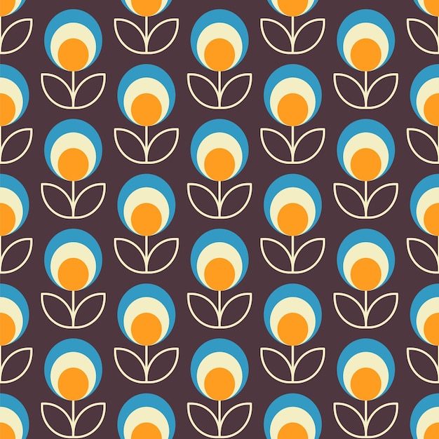 Modèle sans couture moderne du milieu du siècle. Fond de fleurs rétro pour la conception textile dans un style rétro
