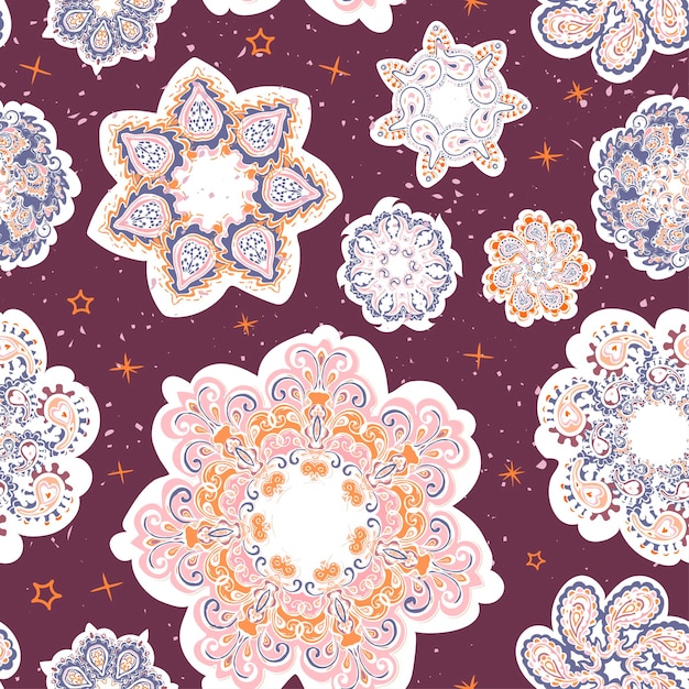 Modèle sans couture moderne de vecteur avec main colorée dessiner illustration de flocons de neige