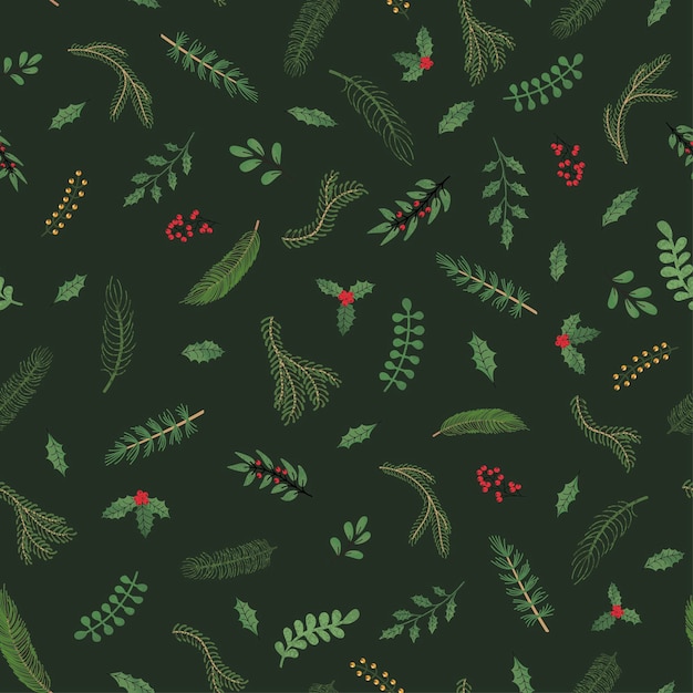 Modèle Sans Couture Moderne De Vecteur Avec Main Colorée Dessiner Illustration De Plantes De Noël. Utilisez-le Pour Le Papier Peint, L'impression Textile, Les Remplissages, La Page Web, Les Textures De Surface, Le Papier D'emballage, La Conception De La Présentation