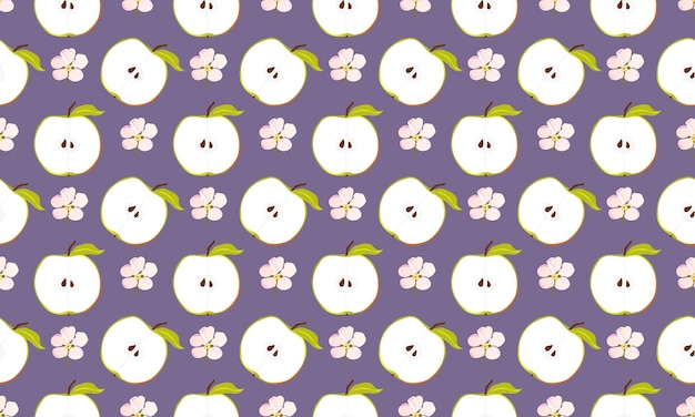 Modèle Sans Couture Avec Moitié Pomme Et Fleur De Pommier Sur Fond Violet Clair Pour Les Couvertures En Papier Tissus Emballage Cadeau Décoration Intérieure Modèle De Conception Simple Pour La Surface