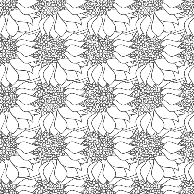 Vecteur modèle sans couture monochrome de fleurs de tournesols dans les couleurs noir et blanc. papier peint monochrome. illustration vectorielle