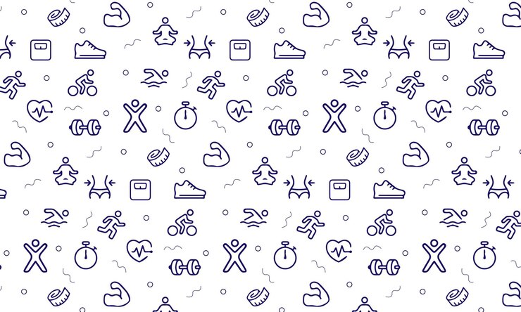 Vecteur modèle sans couture avec motif d'icônes sportives pour magasin d'équipement de fitness et de sport