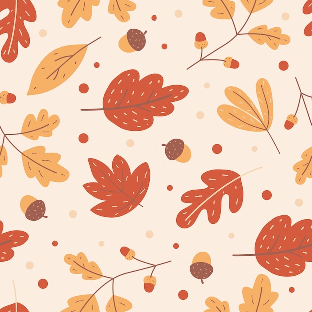 Modèle sans couture naturel avec des feuilles mortes d'automne d'arbres forestiers Illustration vectorielle saisonnière botanique aux couleurs vives dans un style plat pour l'impression de tissu papier peint papier d'emballage