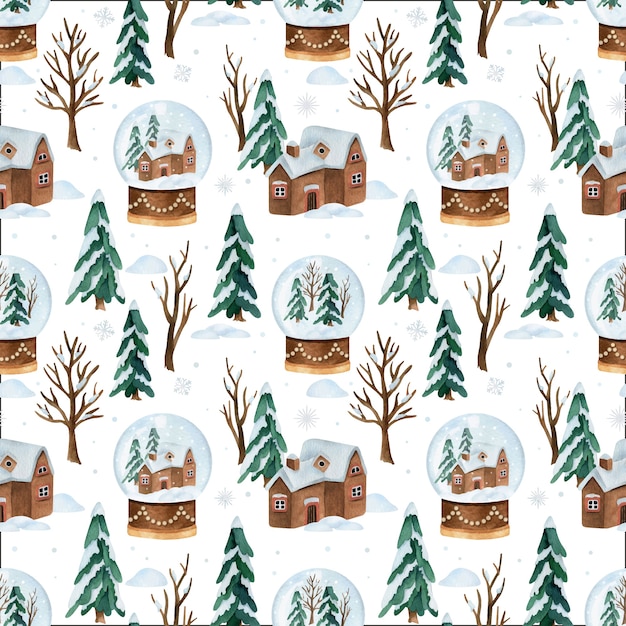 Modèle Sans Couture De Noël Aquarelle Vector Avec Boule à Neige