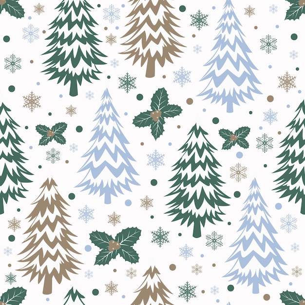 Modèle Sans Couture De Noël Avec Des Arbres Et Des Feuilles De Houx