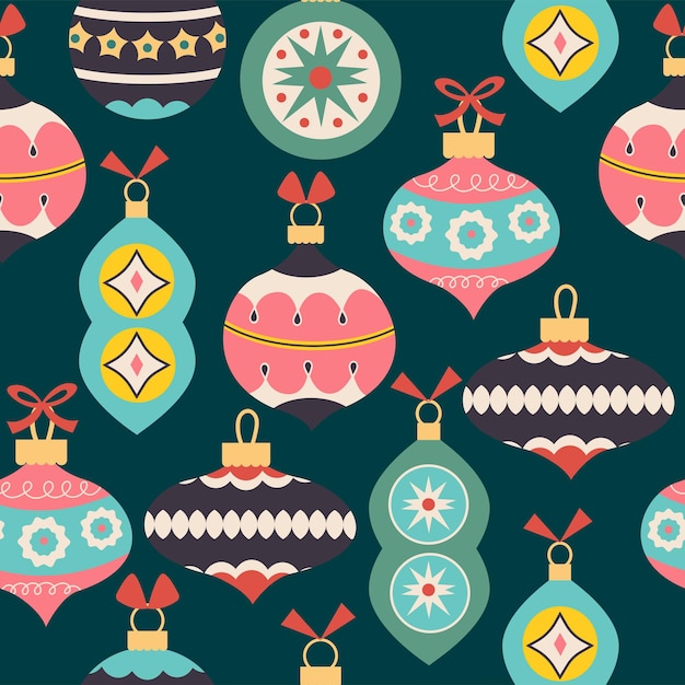 Modèle Sans Couture De Noël Et Bonne Année Avec Des Décorations De Noël. Illustration Vectorielle Dans Un Style Rétro Branché. Bien Adapté Pour L'impression De Textiles, De Tissus, De Papier Cadeau.