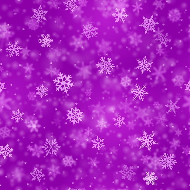 Modèle Sans Couture De Noël De Flocons De Neige Tombants Flous Et Clairs Complexes Dans Des Couleurs Violettes Avec Effet Bokeh