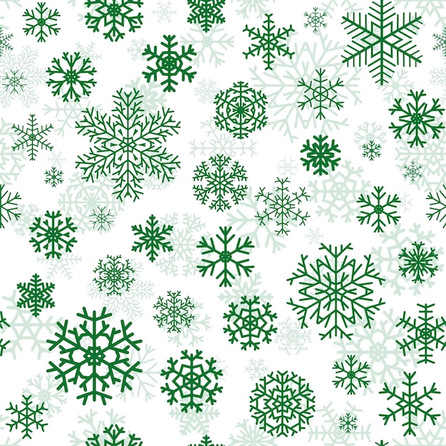 Modèle Sans Couture De Noël De Flocons De Neige Verts Sur Fond Blanc