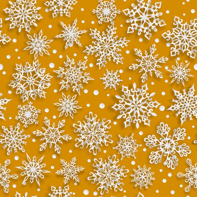 Modèle sans couture de Noël de flocons de papier avec des ombres douces sur fond jaune