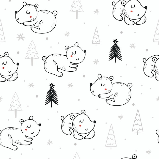 Modèle Sans Couture De Noël Avec Des Ours Mignons