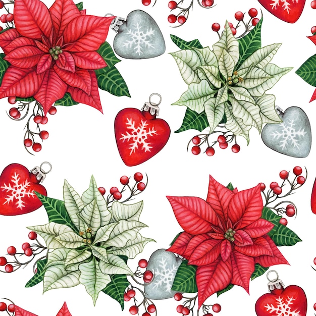 Modèle sans couture de Noël poinsettia dessinés à la main aquarelle