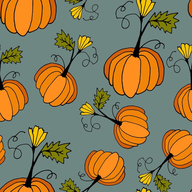 Modèle Sans Couture De Nourriture En Dessin Au Trait Et Style Doodle Impression De Citrouilles Thanksgiving Et Halloween