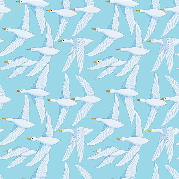 Modèle Sans Couture Avec Oiseau Canard Blanc Sur Ciel Bleu