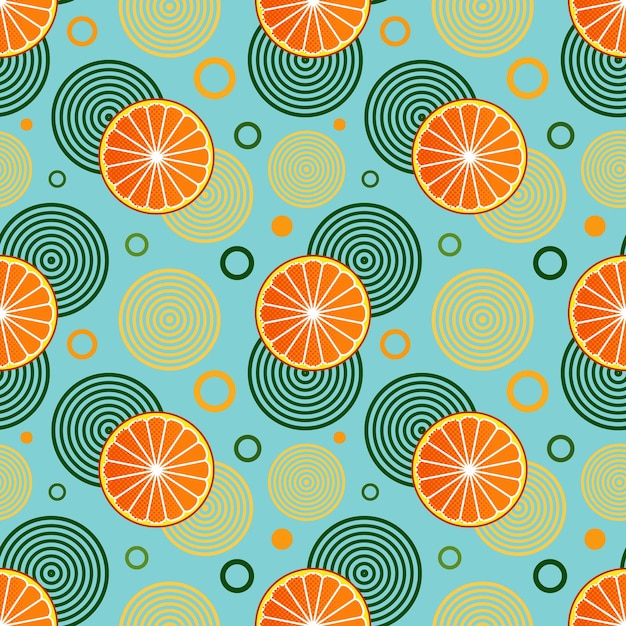 Vecteur modèle sans couture avec des oranges et des formes géométriques simples en cercles backgraund d'agrumes