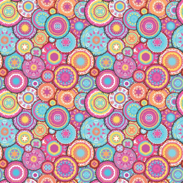 Modèle Sans Couture Oriental Coloré Avec Des Cercles Et Des Formes Peintes à La Main