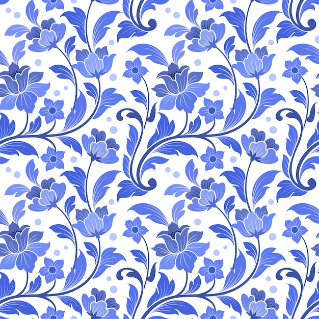 Modèle Sans Couture D'ornement Abstrait Fleurs Bleues.