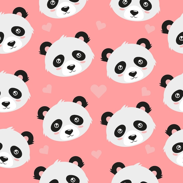 Modèle sans couture panda et coeur