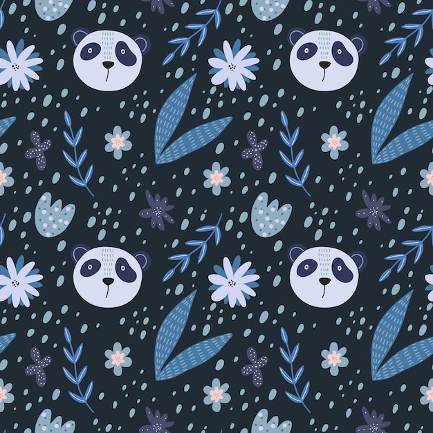 Modèle Sans Couture Avec Un Panda Et Des Fleurs.