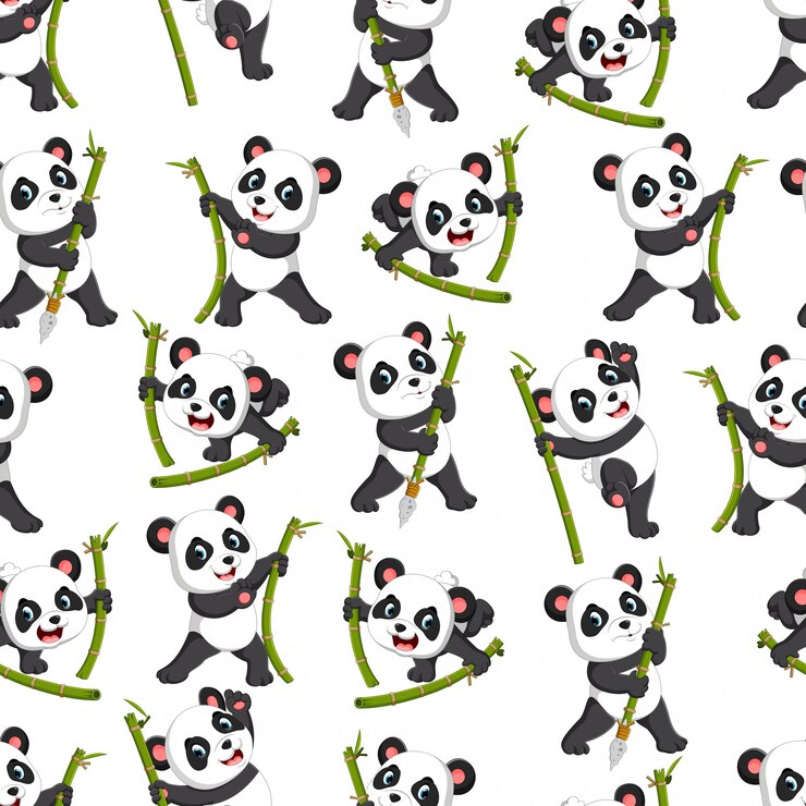 Vecteur modèle sans couture avec panda jouant avec le bambou vert
