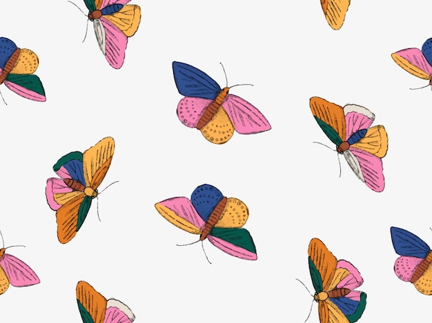 Modèle Sans Couture De Papillon Dessiné à La Main Coloré Pour Les Médias Sociaux De Bannière De Papier Peint Textile De Tissu