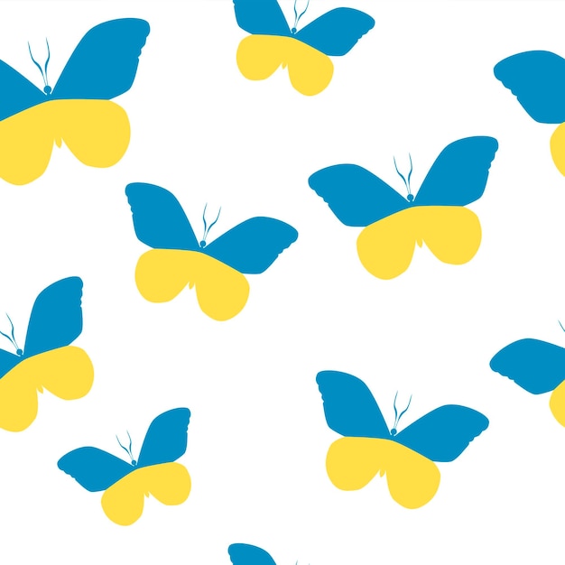 Modèle Sans Couture Avec Des Papillons Aux Couleurs De L'illustration Vectorielle Linéaire Du Drapeau Ukrainien