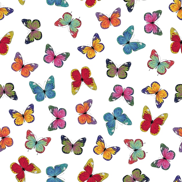 Modèle sans couture avec des papillons lumineux colorés