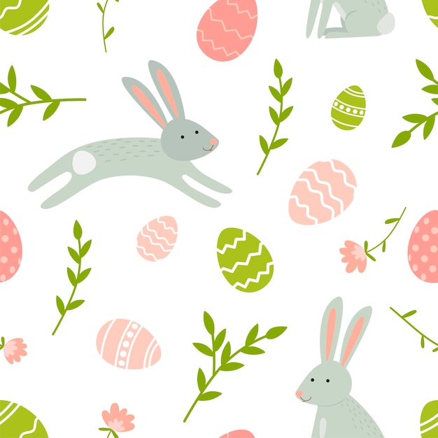 Modèle sans couture de Pâques avec des oeufs de lapin et des fleurs Illustration vectorielle