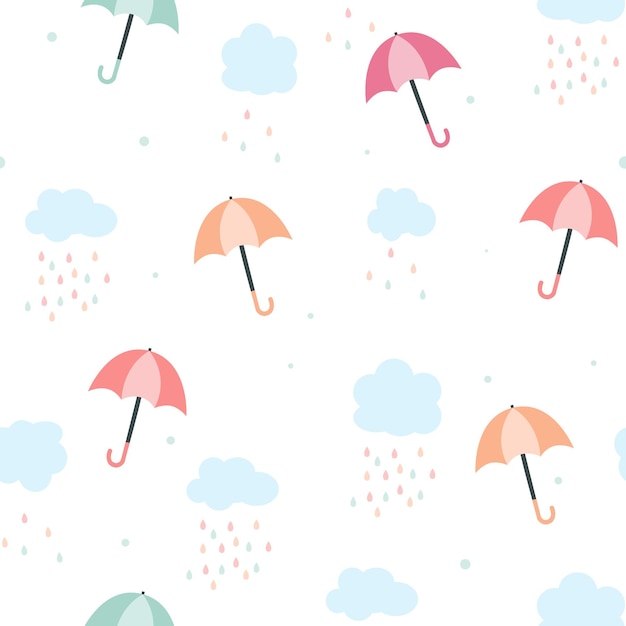 Modèle Sans Couture De Parapluie Coloré Avec Nuages Et Pluie