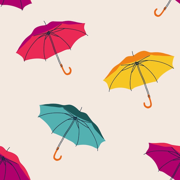 Modèle sans couture de parapluie mignon, illustartion confortable Hygge pour enfants ou textile pour votre conception