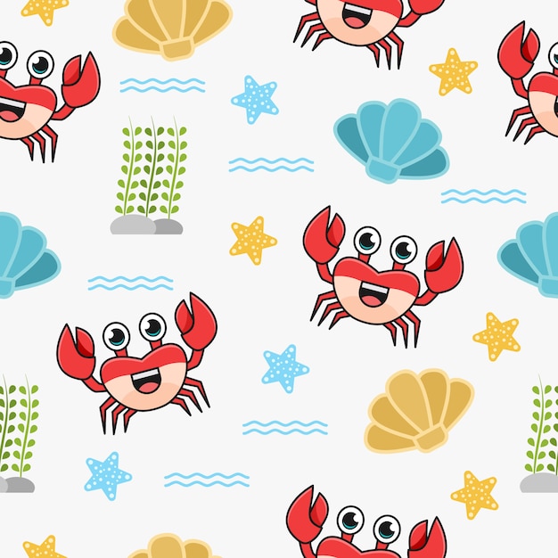 Modèle sans couture avec personnage de crabe mignon