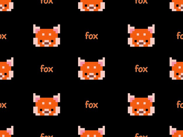 Modèle Sans Couture De Personnage De Dessin Animé Fox Sur Fond Noir Style Pixel