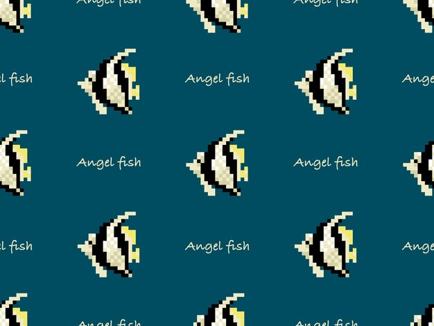 Modèle Sans Couture De Personnage De Dessin Animé Poisson Ange Sur Fond Vert Style Pixel