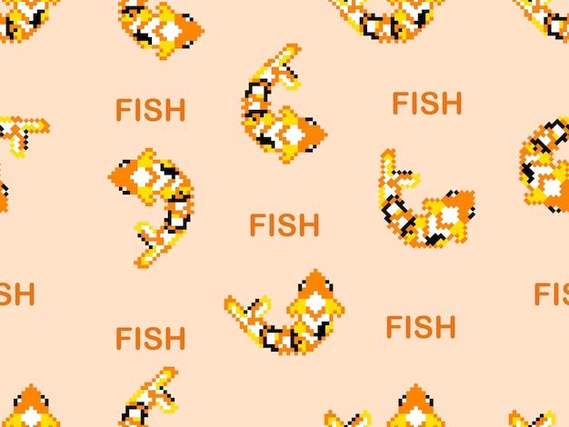 Modèle Sans Couture De Personnage De Dessin Animé De Poisson Sur Fond Orangestyle Pixel