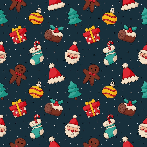 modèle sans couture de personnages de noël sur fond bleu