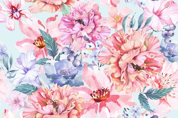 Modèle sans couture de pivoine et fleur épanouie avec aquarelle pour tissu et papier peint