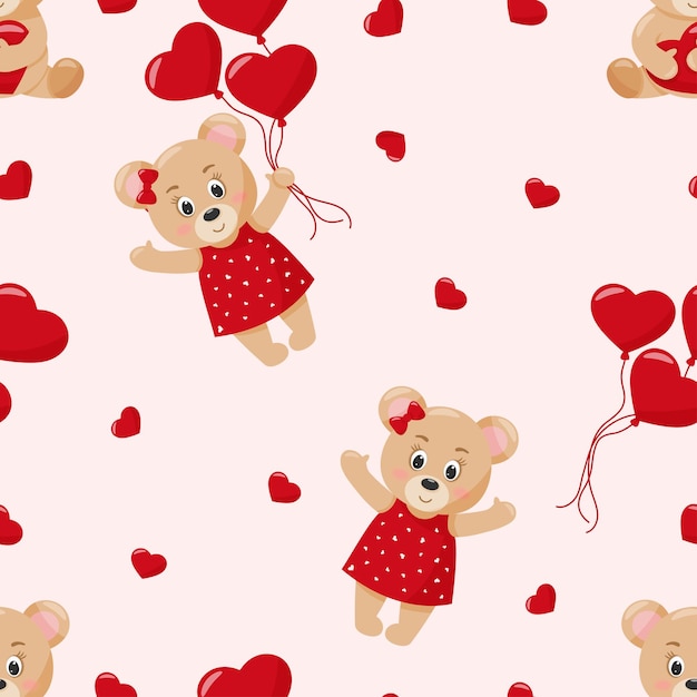 modèle sans couture de printemps sur les ours roses avec des coeurs