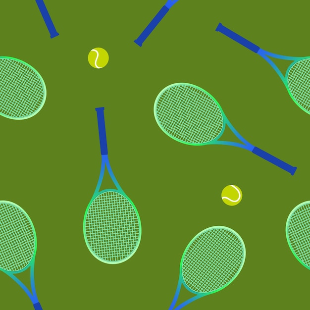 Vecteur modèle sans couture avec raquettes de tennis et balle sur fond vert illustration vectorielle d'un sport