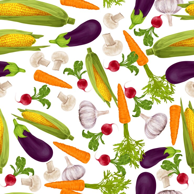 Vecteur modèle sans couture réaliste de légumes