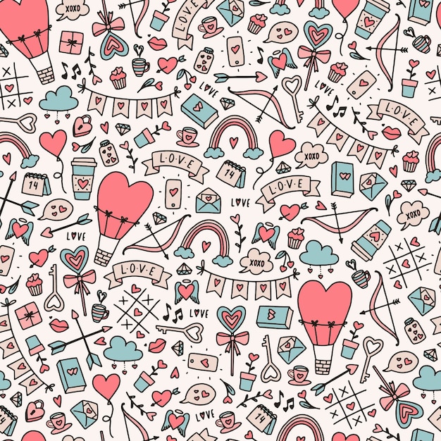 Modèle sans couture de Saint Valentin avec doodles