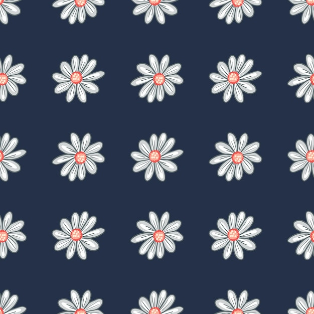 Modèle Sans Couture Avec Des Silhouettes De Fleurs De Marguerite Géométrique. Fond Bleu Marine. Imprimé Nature. Conception Vectorielle Pour Textile, Tissu, Emballage Cadeau, Fonds D'écran