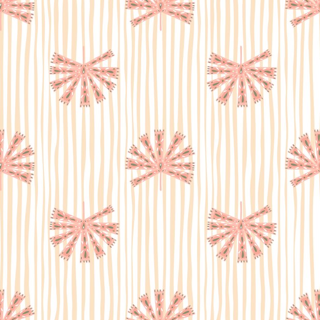 Modèle Sans Couture De Silhouettes De Monstera Abstrait Ornement Géométrique. Fond Rayé Rose Pastel.