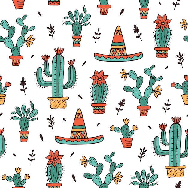Modèle Sans Couture Avec Sombrero Et Cactus