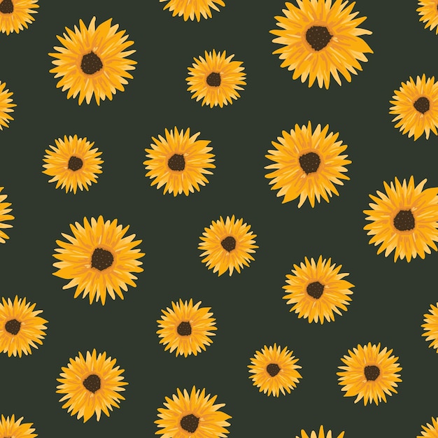 Vecteur modèle sans couture avec style doodle tournesol coloré dessiné à la main