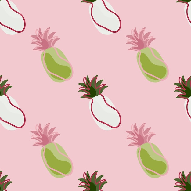 Modèle Sans Couture De Style Minimaliste Avec Impression De Fruits D'ananas Aux Contours Verts Et Blancs