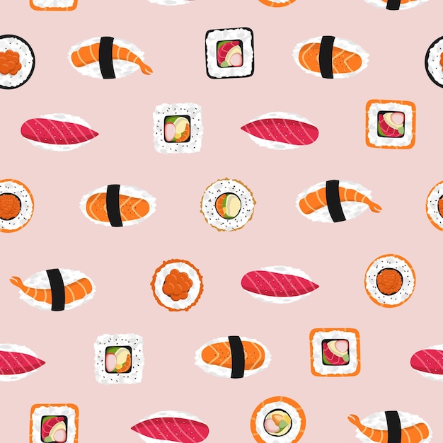 Modèle Sans Couture Avec Sushi Et Rouleaux Concept De Cuisine Asiatique Japonaise Dessin Pour L'impression D'arrière-plans