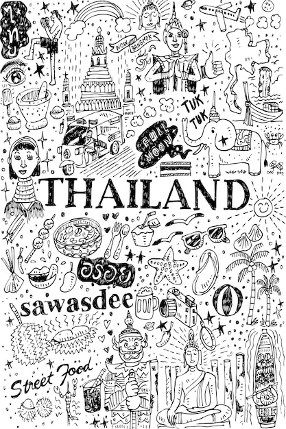 Modèle sans couture de Thaïlande dessiné à la main