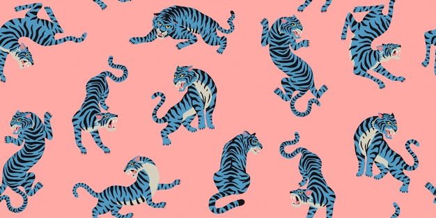 Modèle Sans Couture Avec Des Tigres Mignons